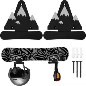 후크가 달린 2팩 스노보드 월 마운트 랙 스노우 마운틴 장식 디자인 공간 절약