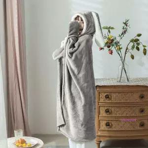 그레이 실내 토끼 블랭킷 150x125cm 후드 캐릭터 휴식용efg682
