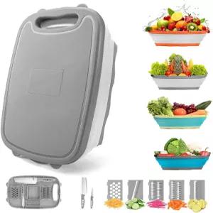 긴탄 캠핑 도마 9in1 접이식 캠핑용 주방 채소 세척 바구니 선물 용품 그레이