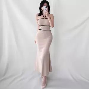 여성 파티 홀터넥 오프숄더 머메이드 롱 드레스