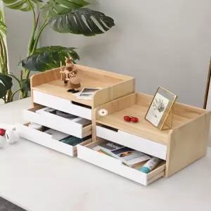 심플한 원목 데스크탑 수납함 서랍형 다단 수납장 사무실