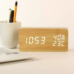 우드 LED 온습도 탁상시계 무소음 3D 디지털 인테리어