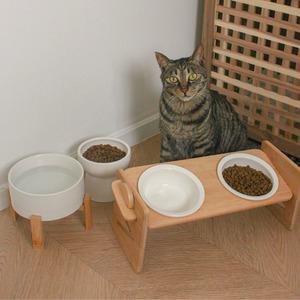 대나무 받침 고양이 식기 급수기 4종 모음 고양이 식탁 음수대 밥그릇