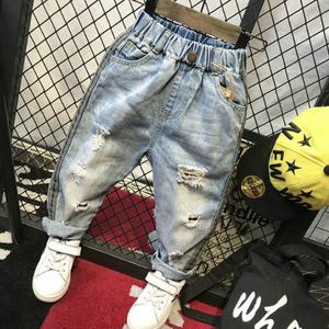 084 아동 어린이 배기 팬츠 빈티지 워싱 데님 찢어진 연 청바지