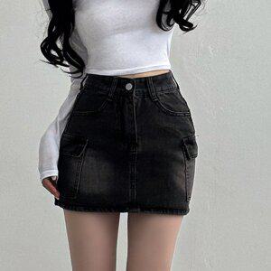 [입꼬]드래프트 청 워싱 카고 포켓 미니 스커트3color
