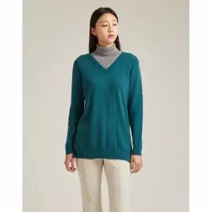 [하프클럽/올리비아로렌]배색 네크 니트 풀오버_VOCBLWWA341