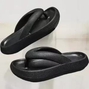 여성 바캉스 블랙 화이트 키높이 쿠션 샌들 쪼리