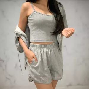 여성 장마룩 반팔 후드 집업 나시 랍빠 반바지 3종 세트