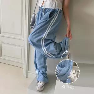 여성용 바스락 와이드 트랙팬츠 바람막이 밴딩