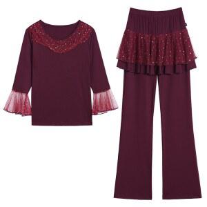 반짝이 망사 여성 공연복 바지 치마 상의 라틴 살사 라인 세트 댄스복 연습 댄스