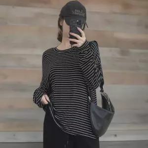 여자 루즈핏 라운드넥 단가라 레이온 스판 긴팔티