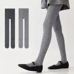 슬레브 회색 땡땡이 도트 패턴 무늬 면 팬티 스타킹