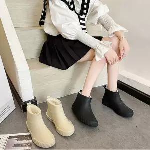 여성 겨울 털안감 방수 슬림라인 레인부츠 장화 작업화 패션장화 겨울신발 2컬러
