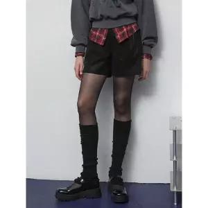 [아웃도어스/에고이스트]블랙 페이크 레더 턱킹 쇼츠 EQ4OPT03