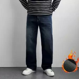 알렉스로간 lot-700 보아털 본딩 기모 딥블루워싱진 / 남자 빅사이즈 겨울 청바지 세미와이드 중년 남성 데님 보온 방한 리얼타임