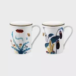 초충도 가지 양귀비  뚜껑머그세트 4p