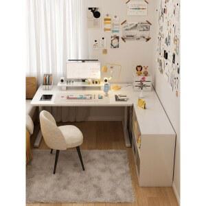 ㄱ자형책상 공간활용 와이드 코너테이블 공부 테이블 6칸 80cm 회색 활용 세트 기억자