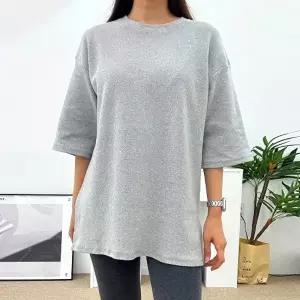 여성 피치 기모 면 라운드넥 트임 반팔 롱 티셔츠 기본티 레이어드 이너티 -WTS1000- 겨울