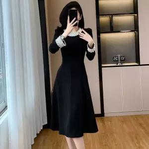 여성패션 겨울 원피스 그라데이션 프렌치 엘레강스 헵번느낌 슬림핏 긴팔 추동 롱 A라인 힛템