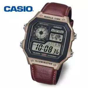 카시오 로얄 월드타임 스퀘어 남성 가죽 전자시계 AE-1200WHL-5A