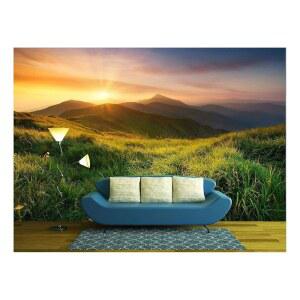 wall26 - 일출 중 산악 계곡. 자연스러운 여름 풍경 탈착식 벽 벽화 | 자가 접착식 대형 벽지 100x144 인치