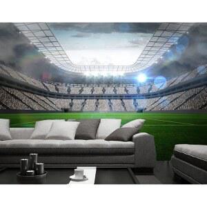 ZocKz 스타디움 테마 3D 프린트 벽지, 풋볼 그린 필드 탈착식 셀프 접착 벽 스티커 / 레스토랑 호텔 현대 거실 홈 데코레이션 96''Wx66''L-PVC