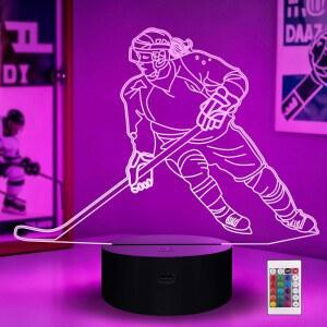 여자 아이스하키 선수를 위한 램피즈 3D 야간 조명, LED 16색 리모컨 교체 터치 디밍 테이블 책상 램프, 여성 하키 선수 스포츠 팬을 선물