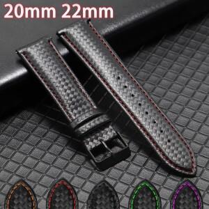 [호환품]20mm 퀵 릴리스 블랙 탄소 섬유 가죽 시계 스트랩 밴드 갤럭시 호환 7 6 5 4 기어 S3 교체