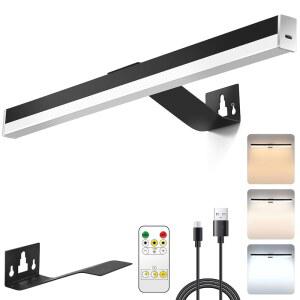 FUGBRO 무선 영상 조명, 리모컨이 있는 22인치 충전식 배터리 작동 아트 디스플레이 조명, 액자 욕실용 미러 자석 배니티 조명 위에 설치되어 있습니다