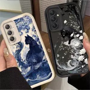 유화 예술적 고양이 전화 케이스 삼성 호환 갤럭시 A14 A15 5G S21 S22 S23 S24 FE 플러스 울트라 A25 A35