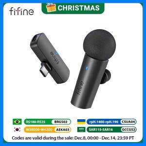 FIFINE 무선 라발리에 녹음 마이크 휴대폰/태블릿/노트북용 Type-C 미니 마이크 라이브 스트림/Vlog/인터뷰