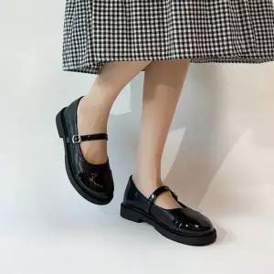 에나멜 배색 둥근코 메리제인 플랫 로퍼 편안한 여성용 신발 (WFJ5TPU)