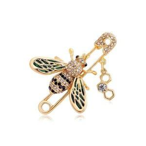 송보웬 귀여운 벌 브로치 - 옐로우 골드 크리스탈 에나멜 곤충 스카프 드레스 칼라 장식 보석 액세서리 선물