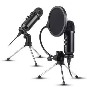 USB 콘덴서 마이크 에코기능 볼륨조절 모니터링 이어폰단자 디스코드 게이밍 컴퓨터 노트북 탁상용 삼각대