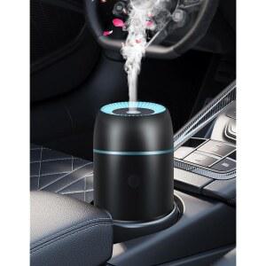 에센셜 오일용 카 디퓨저 휴대용 미니 미스트 100ml USB 아로마테라피 프레시너, 작은 공간 홈 오피스 침실용 컬러풀 조명 포함 (블랙)