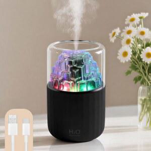 휴대용 미스트 , 컬러풀 라이트 자동 꺼짐 USB 데스크톱 개인 2개 침실 사무실용 쿨 모드 300ml 여행용 블랙