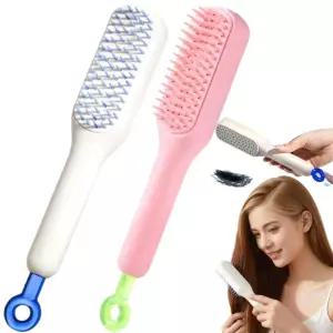 셀프 클리닝 헤어 브러시 2개 여성용 접이식 쿠션 마사지 빗 원클릭 클린 여행용 플렉시 정전기 방지 두피
