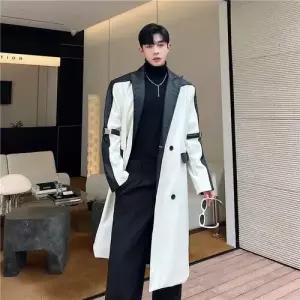 남성 롱 추동 흑백 가죽 코트 PU 더블 점퍼 패피4