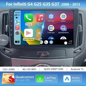 안드로이드 15 카플레이 오토 2K 스크린 카 라디오 BT 멀티미디어 플레이어 인피니티 G4 G25 G35 G37 2006-