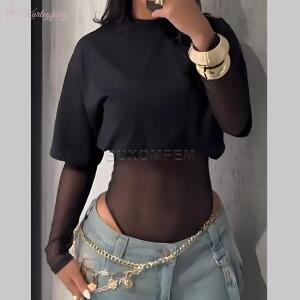 여성용 섹시 메쉬 타이트 핏 반팔 쉐이퍼 레이스 바디수트 티셔츠 2025 신상 스타일리시 삼각 쉐이프웨어