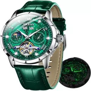 OLEVS 남성 자동 시계 와인딩 별이 빛나는 스카이 다이아몬드 골격 럭셔리 손목시계 방수 야광