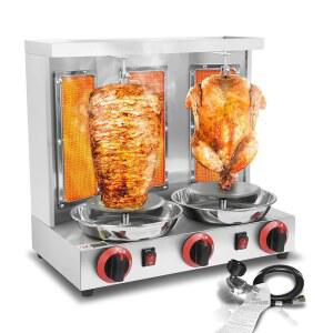 XXUNYUNUIN 3 버너 샤와르마 그릴 기계 수직 로티세리 치킨 머신, 30파운드 용량 카운터탑 회전 브로일러 자이로 미트, 110V