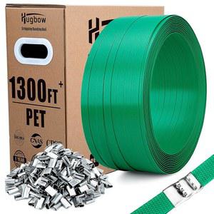 허그보우 헤비 듀티 PET 스트랩 밴딩 롤, 5/8인치 x 1300인치 포장 1500파운드 파손 강도, 폴리에스터 코일, 300개의 PCS 금속 씰 및 자체 디스펜싱 박스