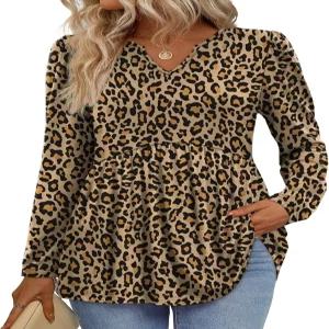 위홀 여성 롱 슬리브 가을 셔츠 베이비돌 페플럼 상의 V넥 튜닉 드레시 캐주얼 블라우스