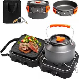 캠핑 스토브 휴대용 프로판 캠프 냄비 세트 3개 버너 2개 열 조절이 독립적으로 가능한 접이식 야외 요리