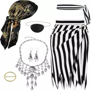 안젤라이코스 여성 해적 의상과 액세서리 세트 할로윈 코스프레 의상을 위한 헤드 스카프 안대