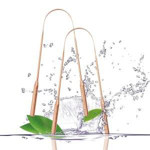 구리 혀 스크레이퍼(2팩), 구취 감소를 위한 혀 클리너, 성인 및 어린이용 혀 스크레이퍼, 구강 관리용 100% 구리 금속 혀 스크러버 세트 및 사용하기 쉬운 제품(짧은 손잡이)