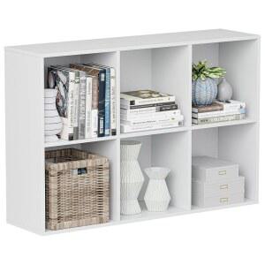 VDEND 나무 큐브 보관 정리함, 닫힌 후면 패널, 11인치 선반 개구부, 책장, 디스플레이 선반, 가정 및 사무실용 옷장(엠보싱 화이트, 6-큐브 35.98L*9.45W*24.09H)