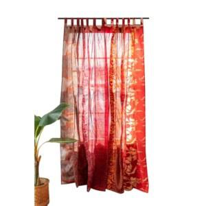 KRAAFTY 빛 필터링 커튼 - 창문 및 문 패널용 실크 블렌드 사리 시어 드레이프, 우아한 칸막이 홈 오피스 장식, 침대 캐노피, 모듬 프린트(84 X 44 인치, 빨간색)