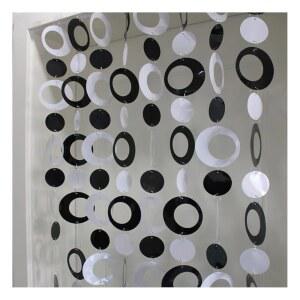 QueenBox 63in 8 pcs 원형 스팽글 비즈 커튼, 벽 패널 프린지 창문 방 칸막이 블라인드용 블링 도어 스트링 블랙 화이트